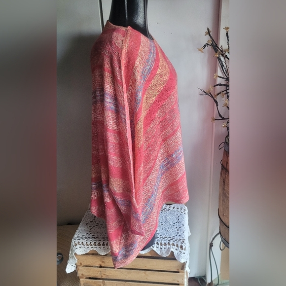 Nally & Millie Pink Multi Colored Striped Dolman Sleeve Top OS - Picture 4 of 6